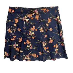 LOFT Skirt Blue Floral Print Pull On NEW Stretch Elastic Waist Women Size Large